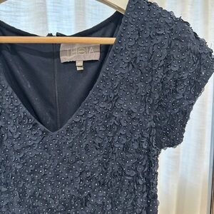 Theia Midnight Blue Textured Midi Dress